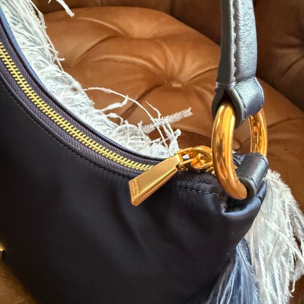 RARE Kate Spade Carter SAMPLE Ostrich Feather Nylon Shoulder Bag Crossbody - Picture 12 of 15